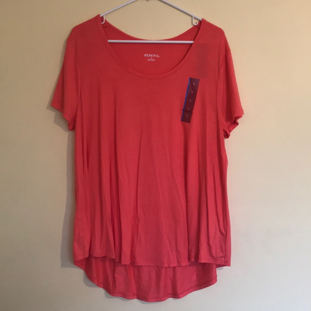 Merona Bright Coral Super Soft Slouchy Tee Sz L